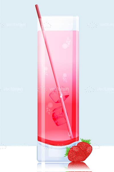 Pink Cocktail in a Long Glass with a Straw and Strawberry